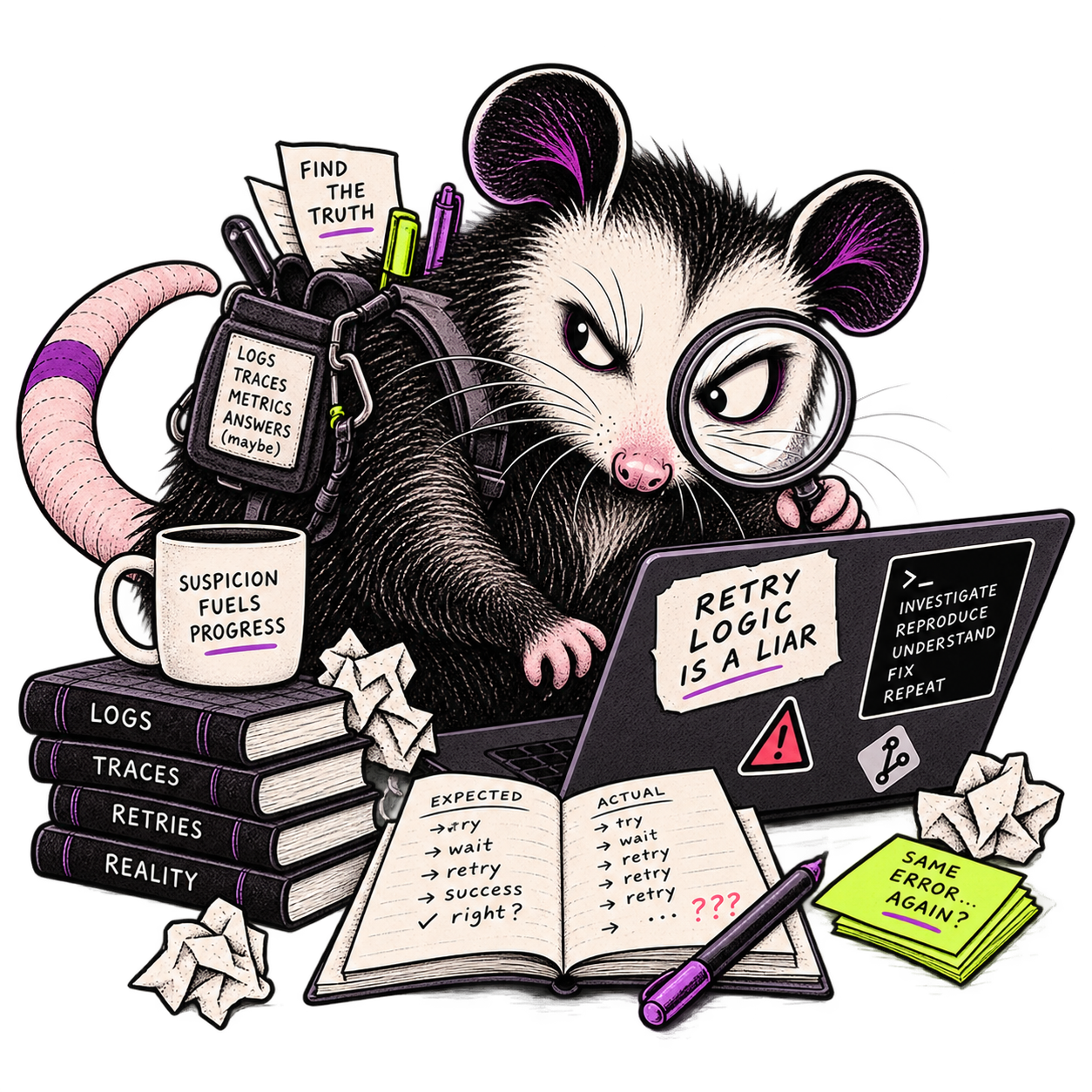 The possum, in its investigating state