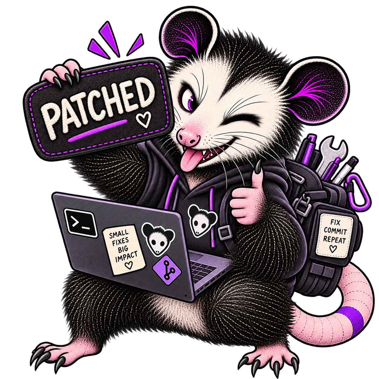 The possum, in its patched state