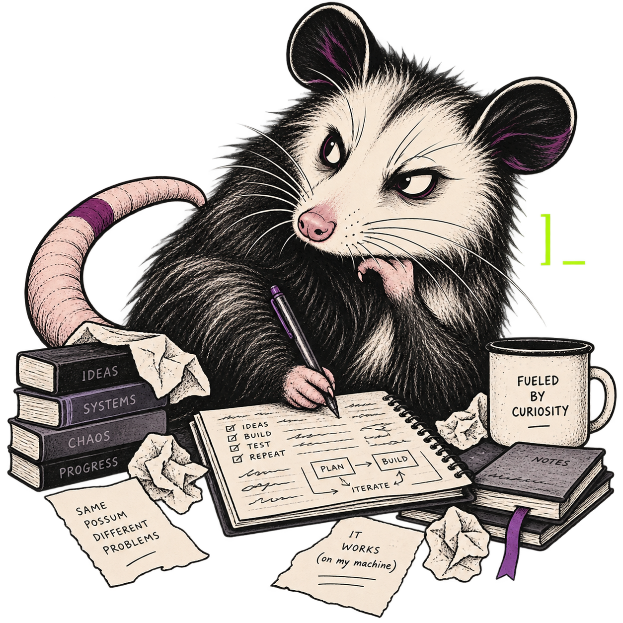 The possum, in its writing state